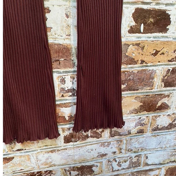 NWOT ZARA Rust Ribbed Cotton Stretch Skinny Flare Scallop Hem Leggings - Picture 6 of 9